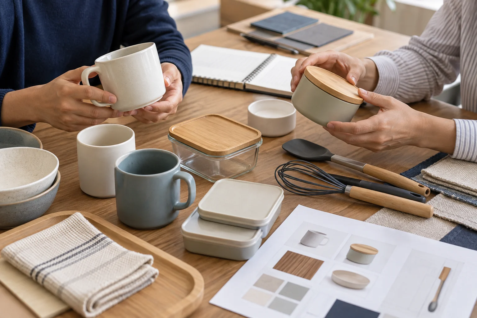 Household merchandise samples being compared